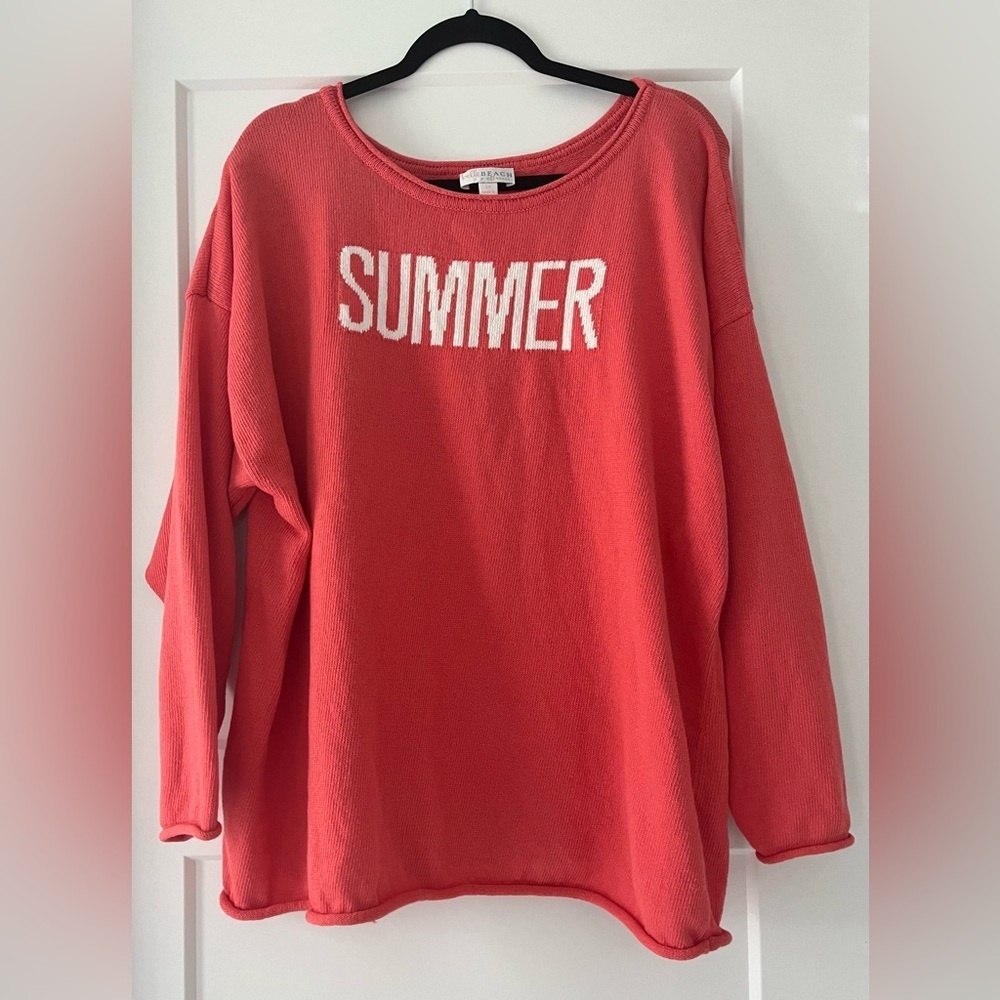 EUC‎ Belle Beach by Kim Gravel Summer Coral Long Sleeve Sweater, Size 2X